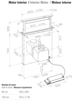 Встраиваемая в столешницу вытяжка Pando E-320/90 IX-CR.TOUCH V.1200