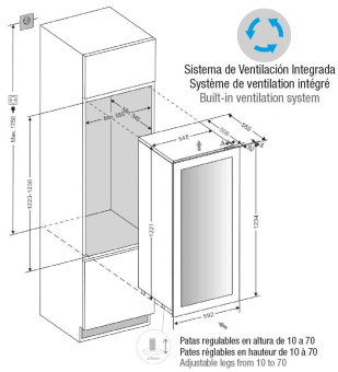 Встраиваемый винный шкаф Pando PVMAVP 124-70CRR